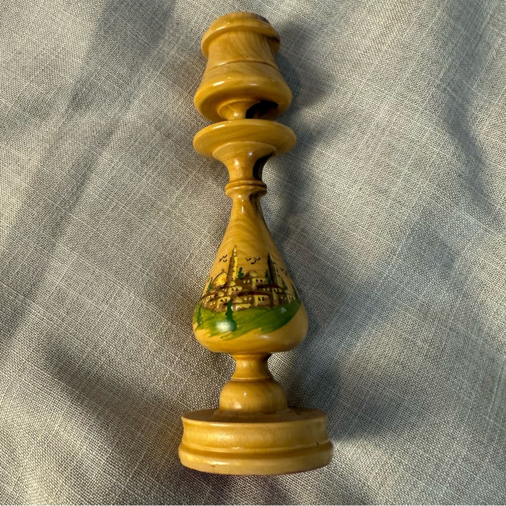 Jerusalem Olive Wood Painted Candlestick